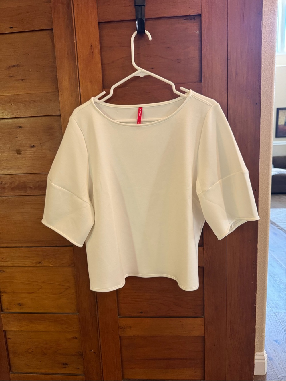 SPANX Airluxe Puff Sleeve "At-the-Hip" Top - Classic White, Size XL